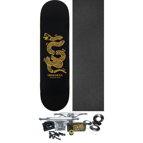 5Boro NYC Skateboards Join or Die Black / Yellow / Veneer Skateboard Deck - 8.5" x 32" - Complete Skateboard Bundle